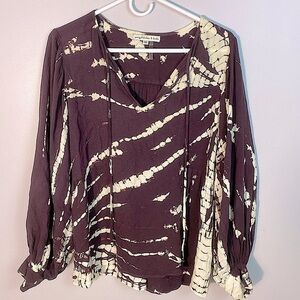 Young Fabulous & Broke Brown Maroon Tie Dye Voluminous Sleeve Blouse size Medium
